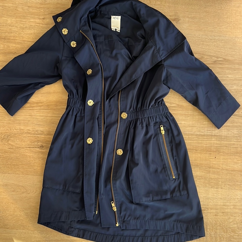 GORGEOUS hooded blue trench coat. Bought at Saks off fifth. Never worn .